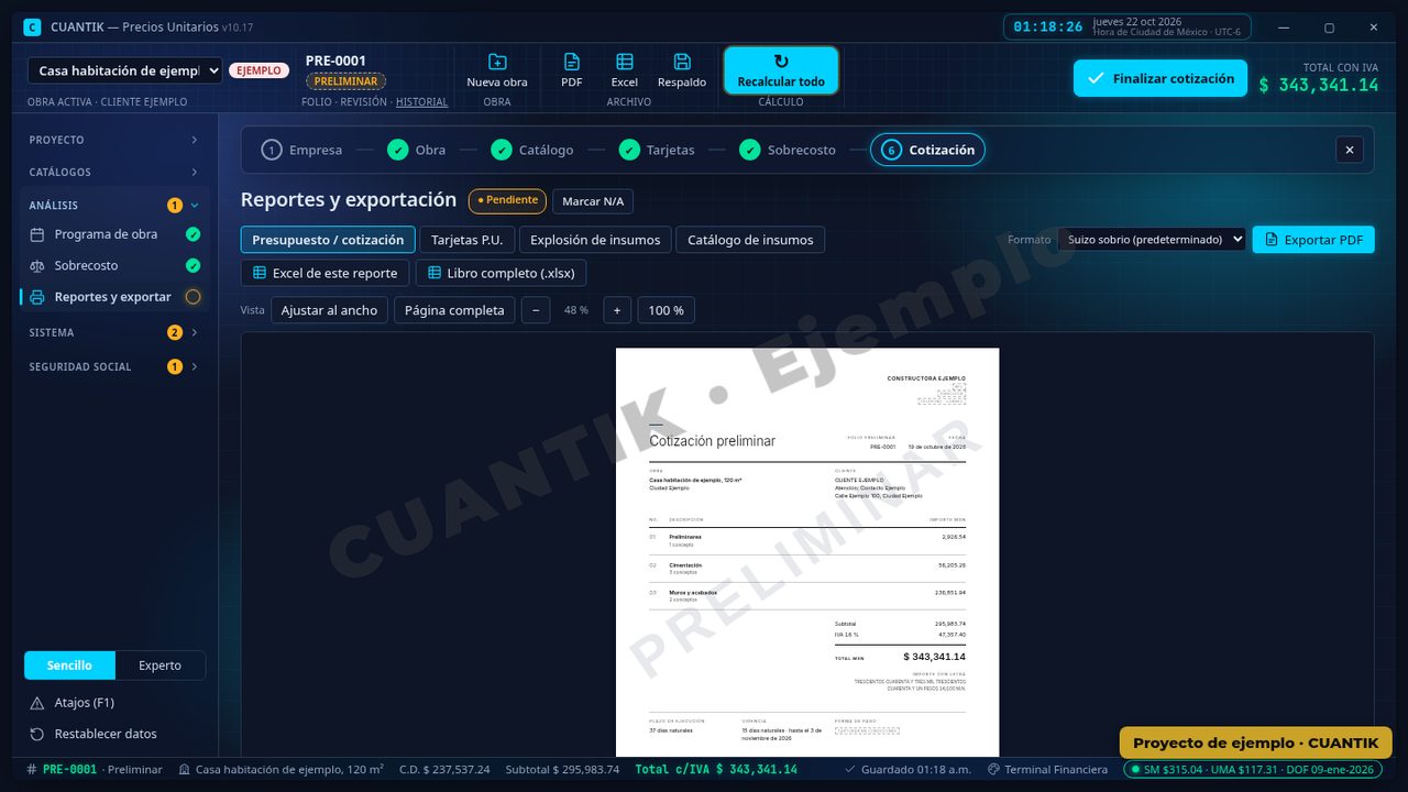 CUANTIK: Reportes PDF y Excel (proyecto de ejemplo)